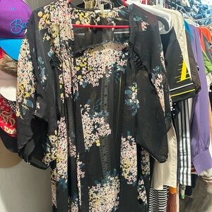 Maurices Black Floral Kimono Blouse
